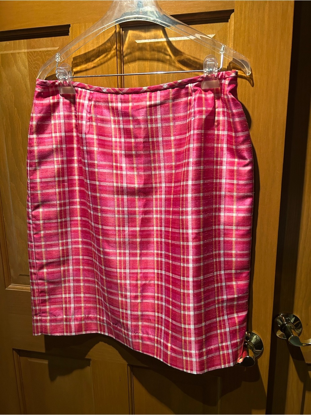 Le Suit Pink Plaid Pencil Skirt